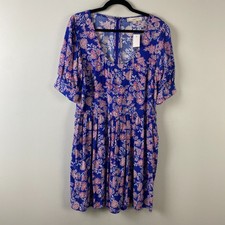 Loft Blue Floral Dress Womens 12 Puff Sleeve Fit & Flare Cottagecore Prairie