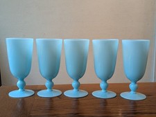 5 Portieux Vallerysthal Blue Opaline Water Ice Tea Highball Glasses 6.6"