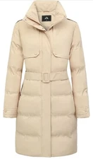 MOERDENG Women's Waterproof Long Winter Coat Warm Puffer Jacket Khaki Size XXL