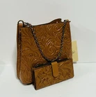 PATRICIA NASH NWT ~ Burnished Tooled Collection ~ COGNAC CROSSBODY BAG & WALLET