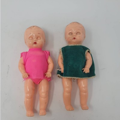 Lot 2 Vintage Ideal Baby Dolls Hard Plastic Side Glancing Sleep Eyes w/ Clothes