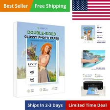 100 Sheets 8.5x11-in 200gsm 54lb Glossy Photo Paper, Inkjet, Picture, Cards