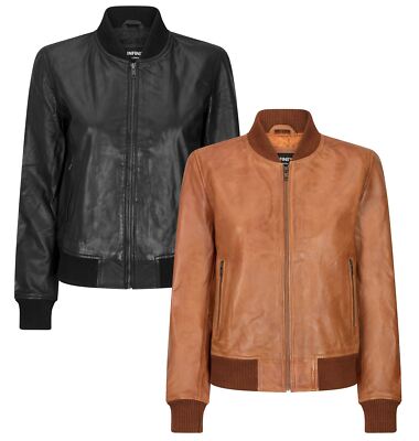 Infinity Varsity Damen Leder Bomberjacke Freizeit Vintage