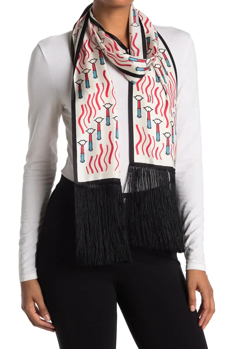 Valentino Lipstick Print Silk Headband Scarf ? Valentino Tricolor Lipstick Print Silk Scarf – THE CLOSET main image 4