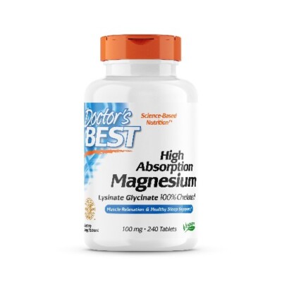 Complément Magnésium Doctor's Best 100% Chélaté - 120 Comprimés, Haute Absorption