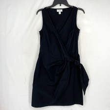 Ann Taylor Loft Womens Size 2 Faux Wrap Dress Black Sleeveless Tie Waist V-Neck