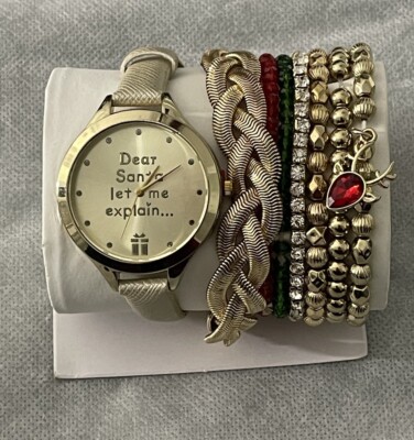 JESSICA CARLYLE QUARTZ Golden-TONE SQUARE WATCH 34MM BRACELET SANTA XMAS /No BoX