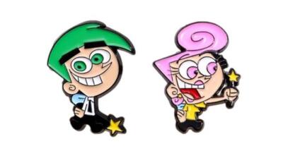 Wanda and Cosmo Cartoon Characters 1 in Tall Metal Enamel Pin Set of 2