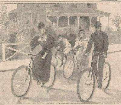 Crescent Bicycles Family Riding On Street Victorian House 1896 Antique Print Ad