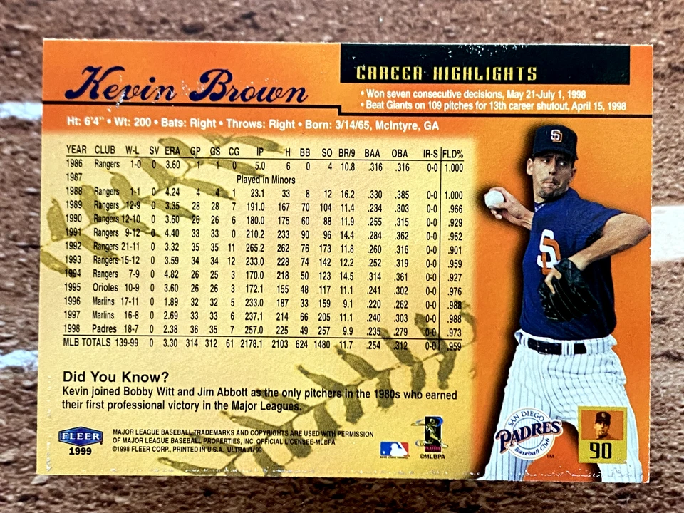 1999 Fleer Ultra Kevin Brown #90 - Image 2 of 2