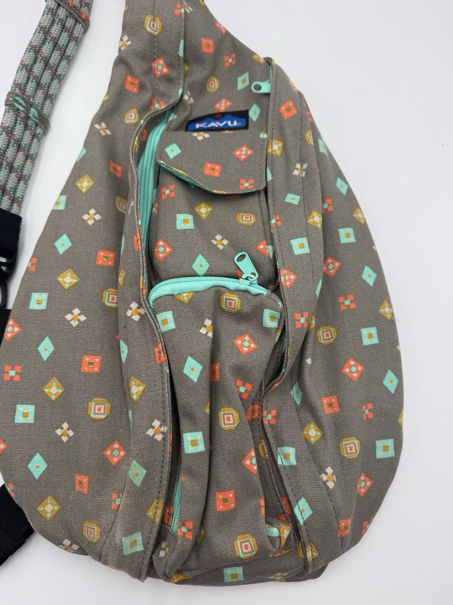 Kavu Rope Sling Bag Grey Taupe Geo-Print Fun Foulard Design 