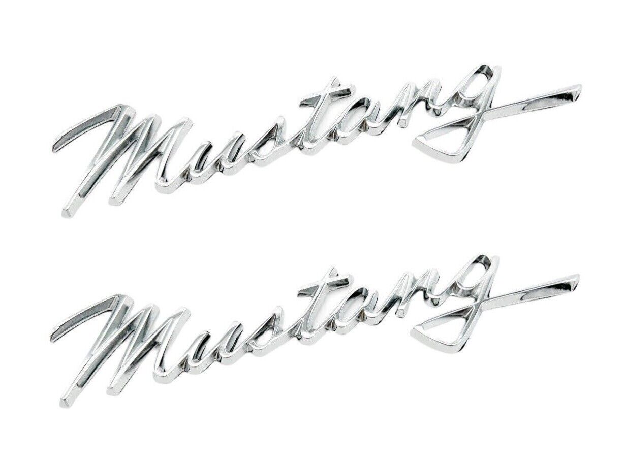 Pair Chrome Adhesive Fender Side Script Emblems For 1968 Ford Mustang