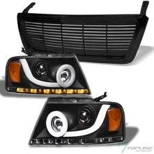 Topline For 04-08 F150 Blk Halo Sequential LED Projector Headlights Am+H Grille