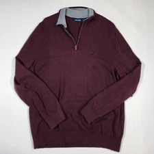 Nautica Mens Sweater Large  Burgandy Long Sleeve Quarter Zip Pullover