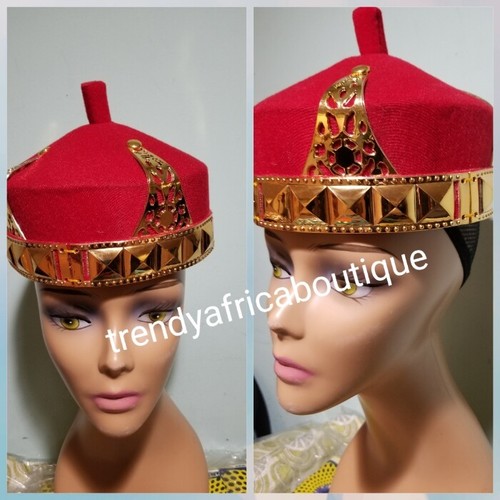 Red Igbo cap size 23. Round Nigerian 