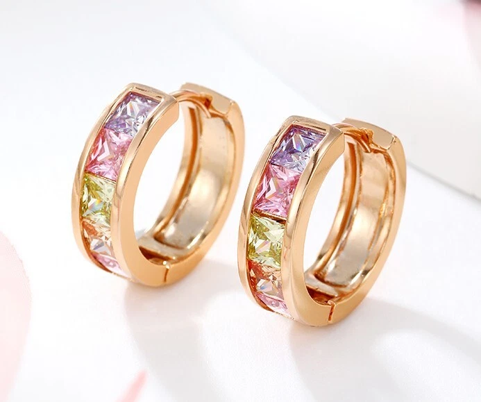 Luxus Ohrringe Creolen Zirkonia Kristalle Bunt Rolled Gold 18K vergoldet Damen - Bild 4 von 4