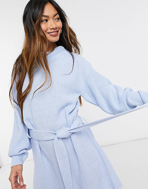 GLAMOROUS BLUE WAFFLE KNIT LG SLEEVE MINI JUMPER DRESS SIZE: 10AU/36EUR/8UK NN