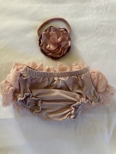 Photography Prop Outfit Newborn Dusty Pink Ruffle Bloomers  Headband 0  3M