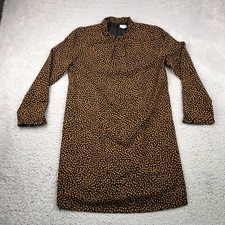 J Crew Ruffleneck Shift Dress Womens 6 Black/Golden Polka Dot Long Sleeve NEW