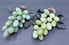 Vintage Set Of 2 1960s MCM Natural Carved Jade Stone Cluster Grapes Home Decor