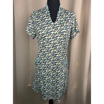 Bermuda Sands Small Printed Kurzarm Golfkleid V-Ausschnitt Reißverschlusstaschen - Bild 1 von 4