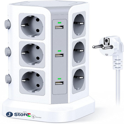 KOOSLA Steckdosenturm 12 Steckdose 6 USB 2M Kabel