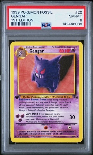 1999 POKEMON FOSSIL 1ST EDITION #20 GENGAR PSA 8