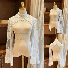 Ivory White Bridal Jackets for Bride Bolero Lace Long Sleeves Wedding Jacket