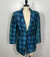 Vintage Blazer Jacket Plaid 100 Silk 6