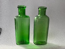 60998 Old Vintage Antique Glass Poison Bottle  Green Rectangular Hexagonal NTB