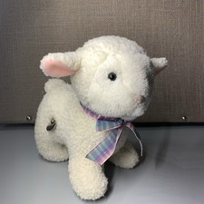 Vintage Eden Musical Lamb 9 Plush Wind Up Moves W/ Music Plaid Bow White Sherpa