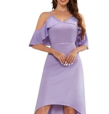 Womens Formal Dress Prom Hoco Flutter Sleeve Sparkly Midi Wedding Guest Lavender