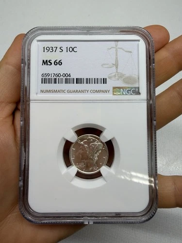1937 S Mercury Dime MS 66 NGC Silver Uncirculated 10C Coin
