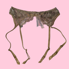 VS Victoria's Secret Fashion Show Showgirl Embroidery Gold Garter Belt XS/S NWT