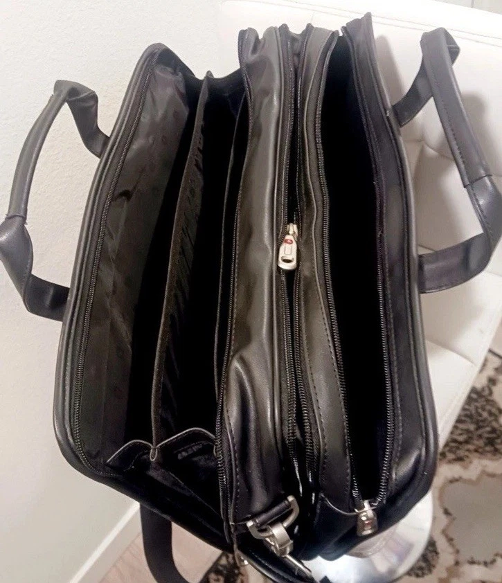 Maletín ejecutivo de cuero para computadora portátil Wenger para hombre negro tamaño 16"x12" Foto 4 de 4