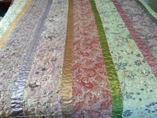 Vintage Quilted Patchwork Ribbon Design Bedspread Throw, Retro Colors 84"X 90",