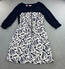 Lilly Pulitzer Dress Womens 10 Blue White Tropical A Line Zip Front 3/4 Sleeve