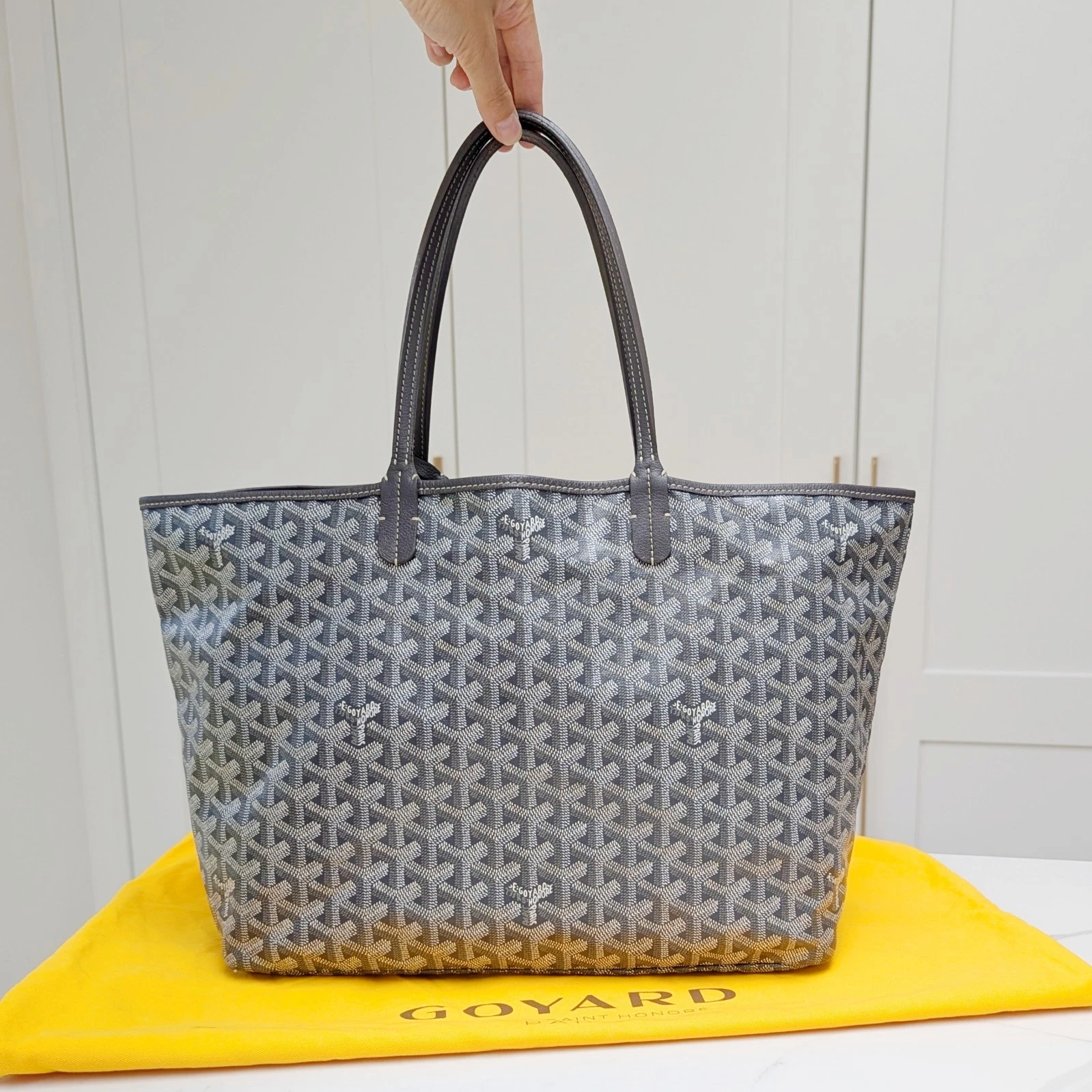 GOYARD Saint Louis PM borsa tote in pelle spina di pesce grigio argento ferramenta