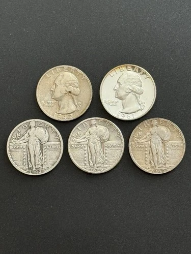 6 Lot Of 1926 - 1961 Washington Silver Standing  Quarter Coin 25C 90% Bullion