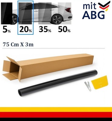 Glasfolie Auto Solarfolie Getönt 20% VLT Schwarz 3m x 75 cm UV Sonnenschutz