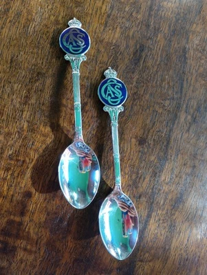 Pair Silverplate Vintage Enamelled Civil Service Angling Society Crested spoons - Image 1 of 4