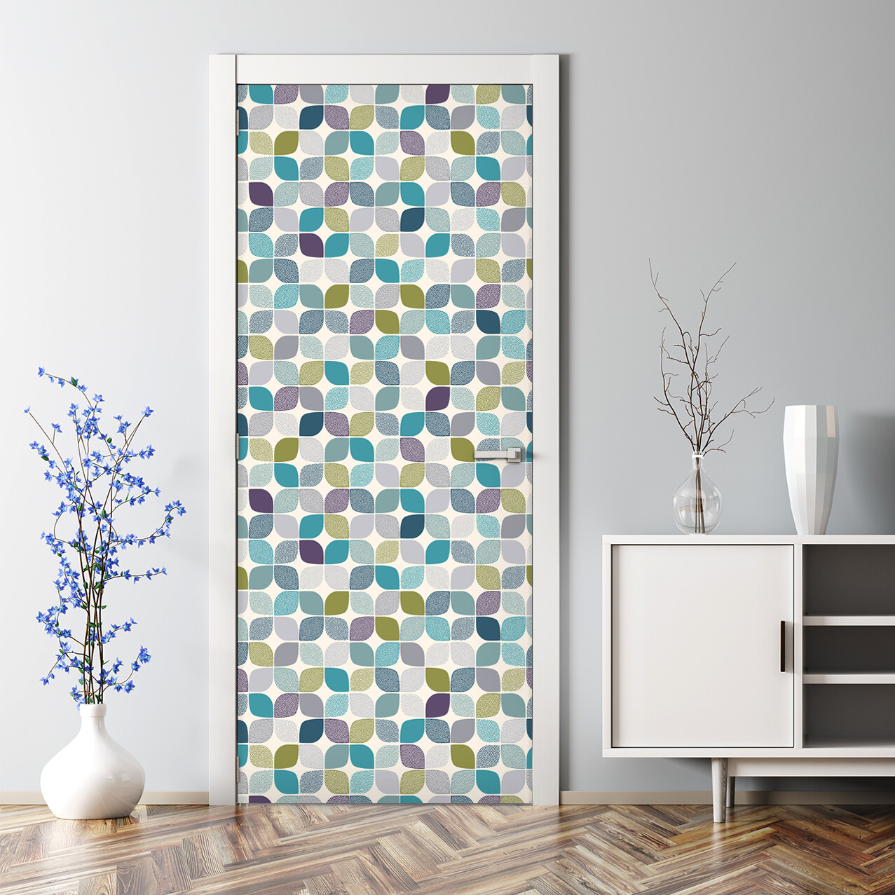 Abstract Dots Bubble-Free Door Sticker in Blue Green Purple Decorative Decal
