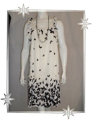 Robe Derhy Fantaisie Imprimée Papillons - Taille M Noir/écru - Viscose/polyester - Occasion TB état