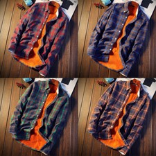 Hommes Polaire Doublé Carreaux Tartan Chemise Veste Chemisier Manches Longues