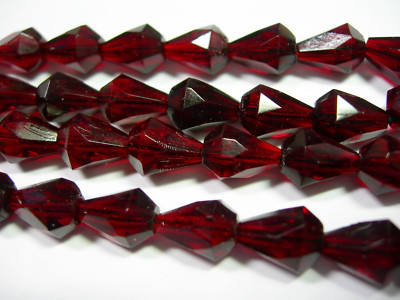 25 Garnet Red Czech Glass Faceted Bell Teardrop Beads 9x7mm - Main Image