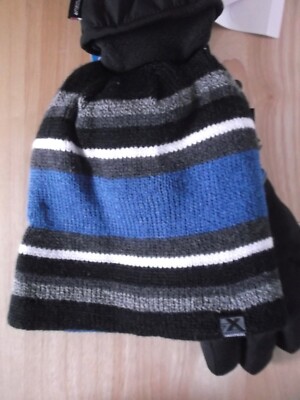 BOYS ZX OUTDOOR REVERSIBLE BEANIE & WINTER GLOVES - BLUE/BLACK