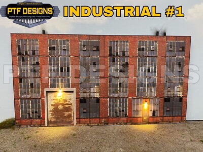 S Scale Industrial #1 Combo Building Flat / Front 3D Background w/ LEDs, Factory