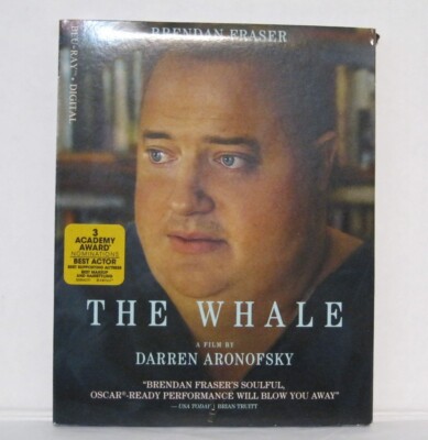 The Whale Movie Blu-ray + Digital Brendan Fraser and Samantha Morton With Slipc