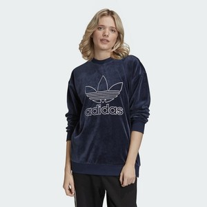 adidas Women's Velour Trefoil Crew Sweatshirt Navy GD2285 Size Small | eBay