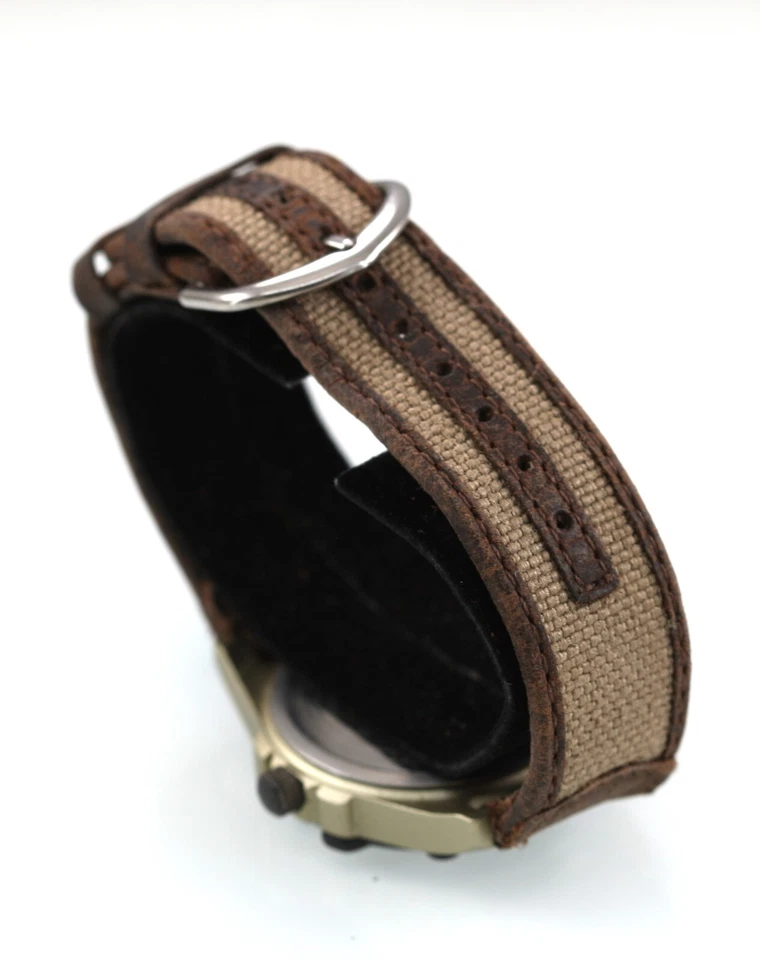 Timex Orologio Uomo Oro Nero Plastica 50m Luce Data 24hr Beige Tela Brown Quarzo - Immagine 2 di 4